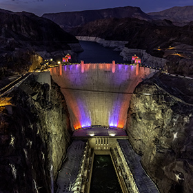 Hoover Dam 250th Anniversary red white and blue lighting